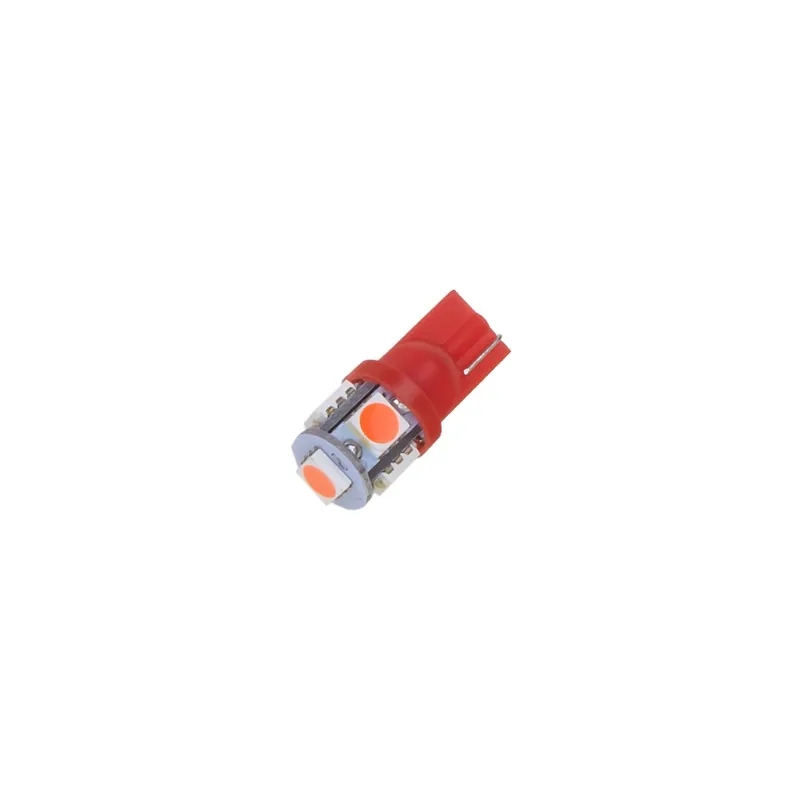 Levný LED autožárovka 12V / W5W / T10 - červená 5xSMD (2ks)
