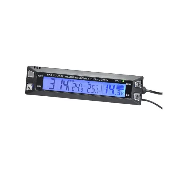 Teploměr do auta 12V/24V - s hodinami a voltmetrem Cenově Výhodný