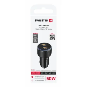 Vysoce Kvalitní Zástrčka SWISSTEN s 2x USB-C Power Delivery 50W, černý, 49320