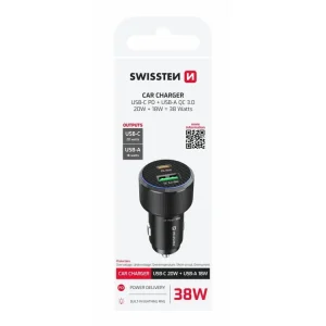 Zástrčka SWISSTEN s 1x USB-C Power Delivery a 1x USB-A Qualcomm 38W, černý, 49317 Vysoce Kvalitní