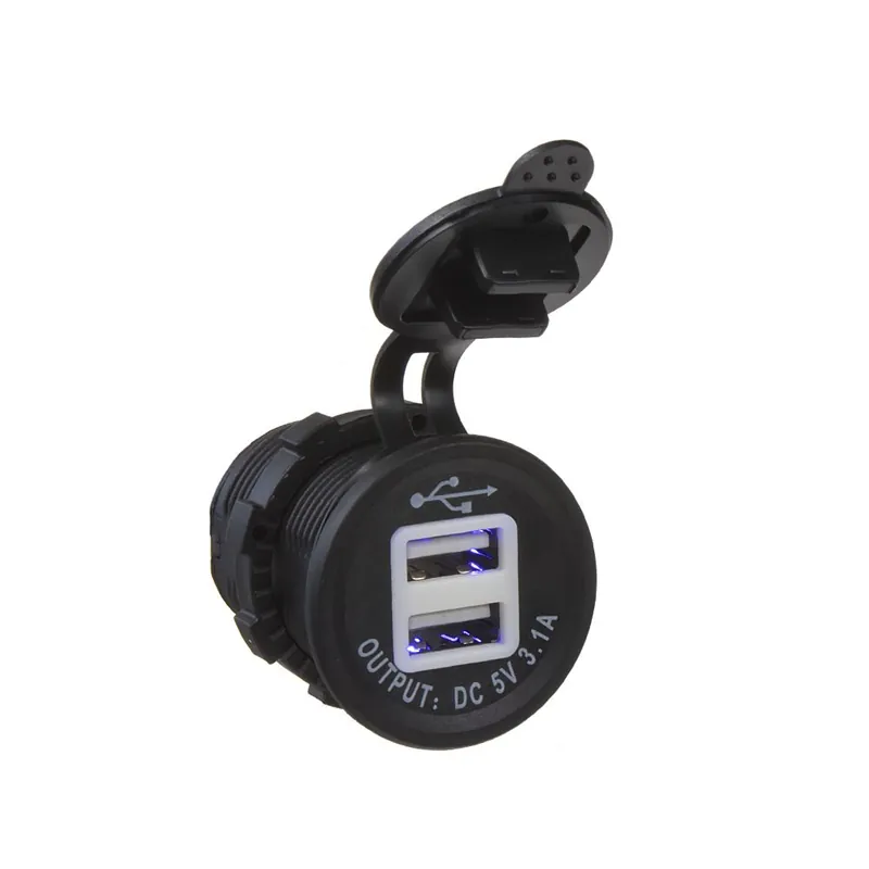 Vysoce Kvalitní Adaptér 12V / 24V - s modrým podsvícením 2x 5V USB 3,1A montážní