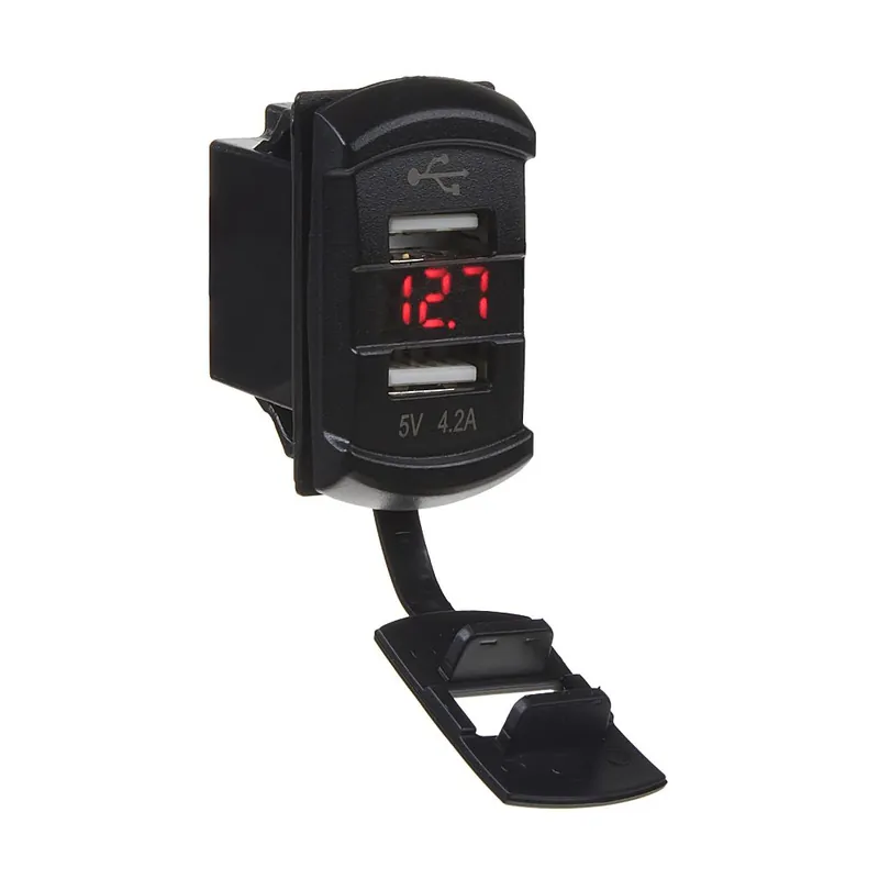 Cenová Bomba USB zásuvka 12V / 24V - 2x USB s voltmetrem Rocker / červené podsvícení