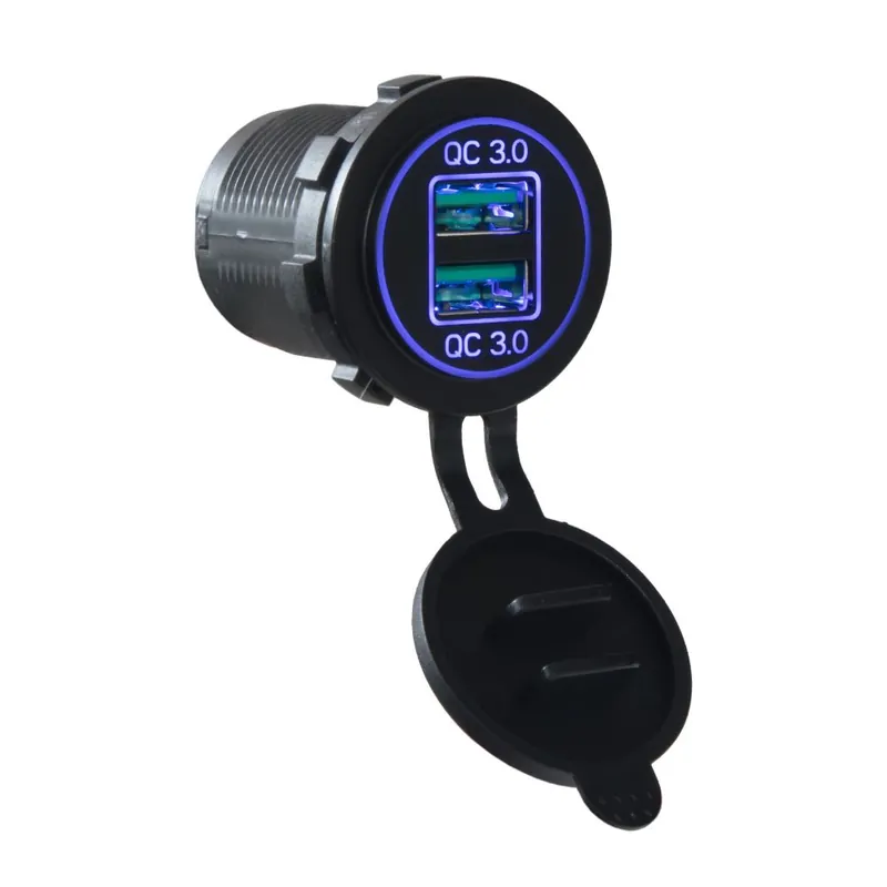 USB nabíječka 12V / 24V - 2x USB voděodolná do panelu QC3.0 / modrá Nejlepší Volba