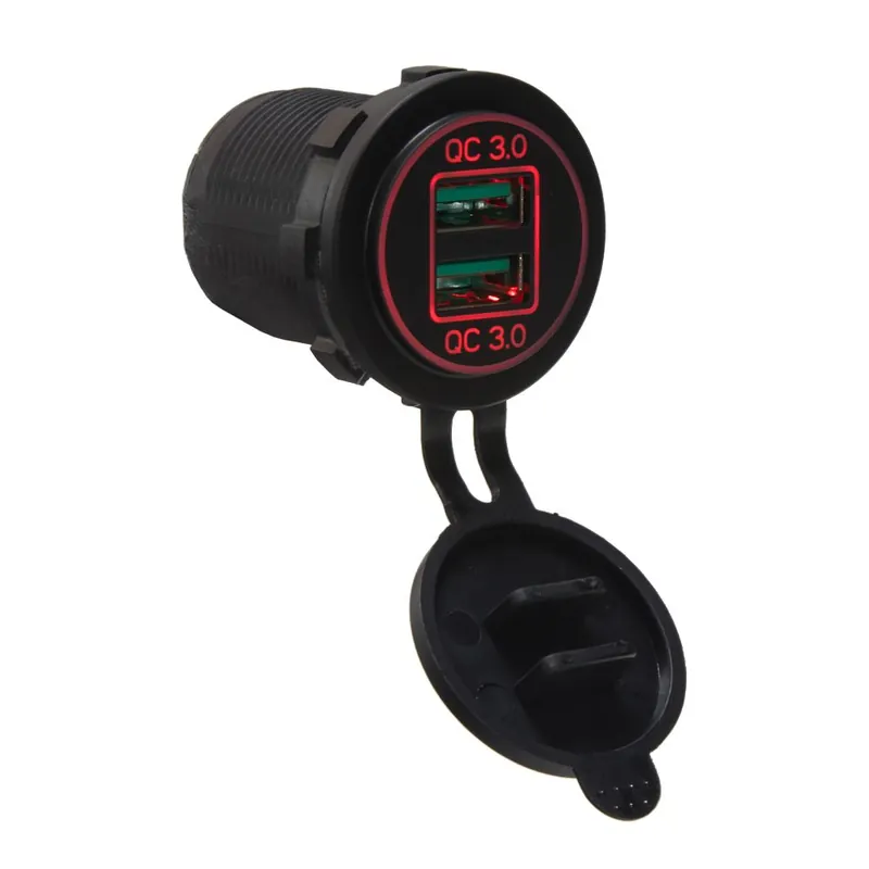 USB nabíječka 12V/24V - 2x USB voděodolná do panelu QC3.0 / červená Super Cena
