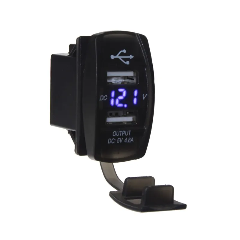 USB zásuvka 12V/24V s voltmetrem - 2x USB modrá "ROCKER" Cenová Bomba