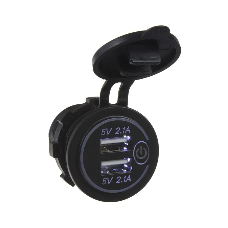 Akce USB zásuvka 12V / 24V - 2x USB 4,2A kulatá s bílým podsvícením