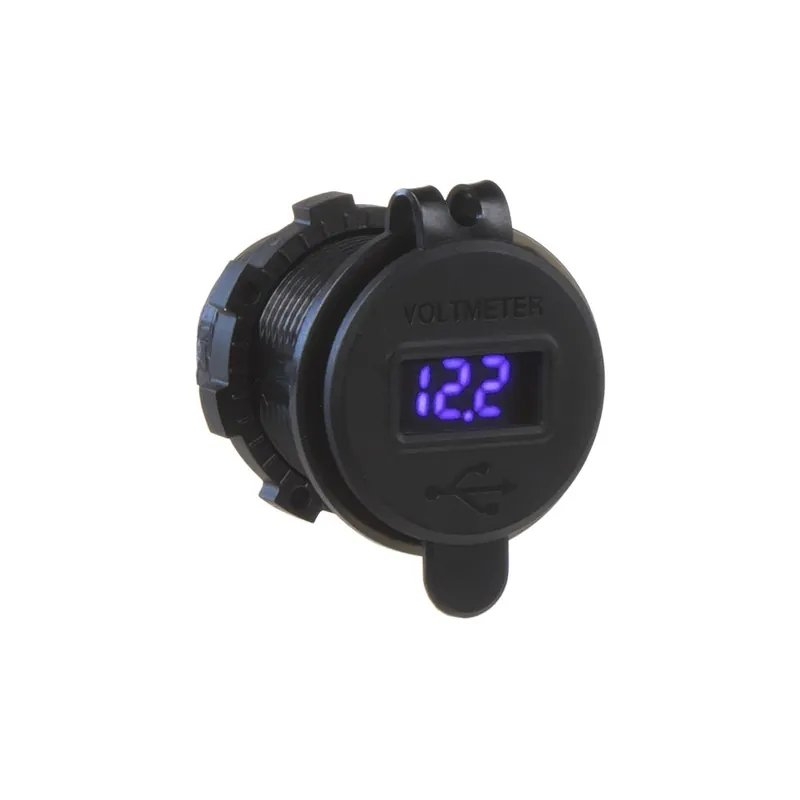 USB nabíječka 12V / 24V s voltmetrem - 2x USB voděodolná do panelu / modrý LED displej Aktuální