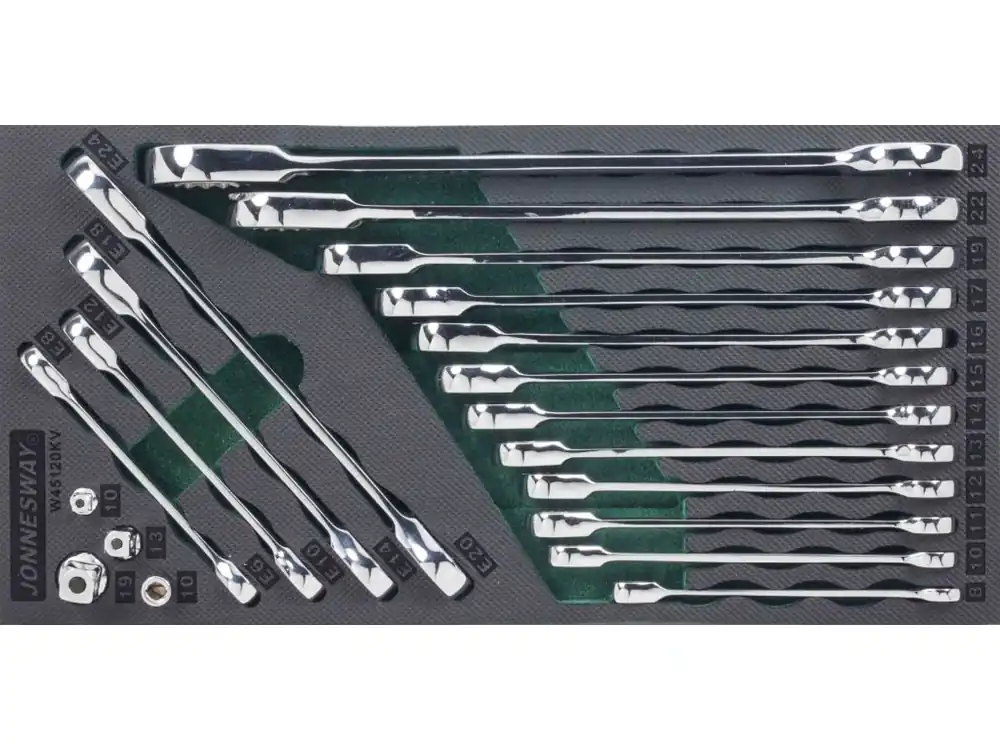 Modul pěnový - ráčnové klíče očkoploché a TORX-E, s adaptéry, 20 ks - JONNESWAY W45120KV Časově Omezené
