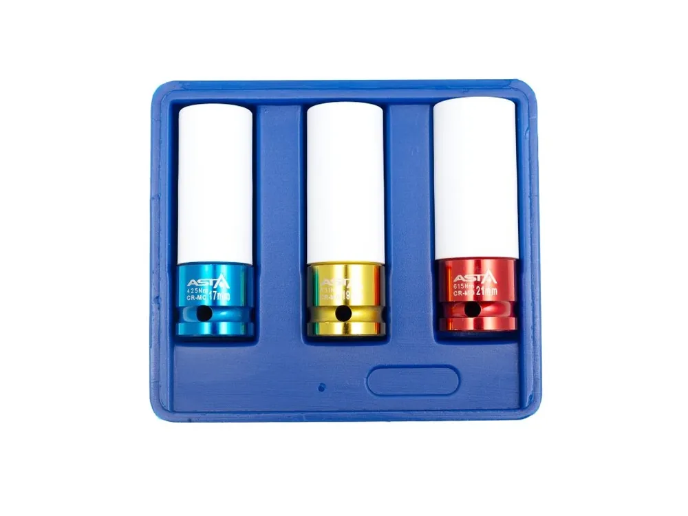 Úderové hlavice 1/2", 17 - 21 mm, s krytkou na ALU kola, sada 3 ks - ASTA Časově Omezené