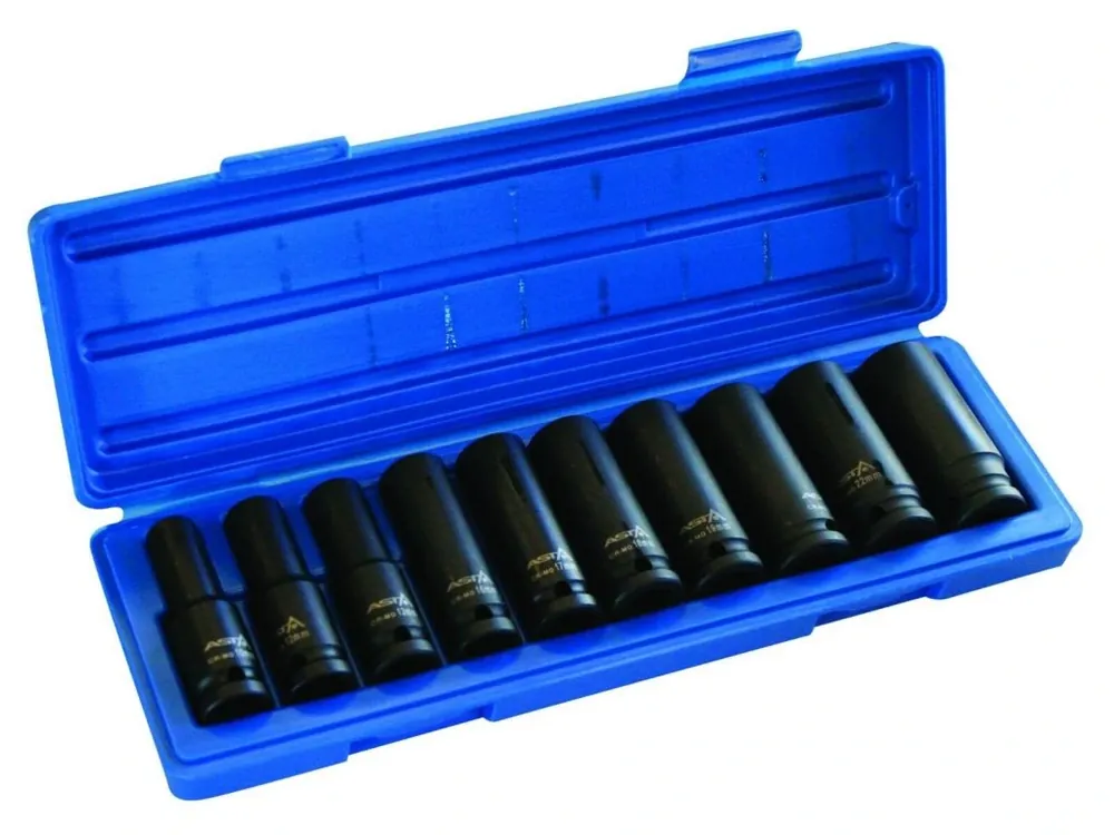 Hlavice nástrčné úderové 1/2", 10 - 24 mm, 6hranné, prodloužené, sada 10 ks Dokud Zásoby Vydrží