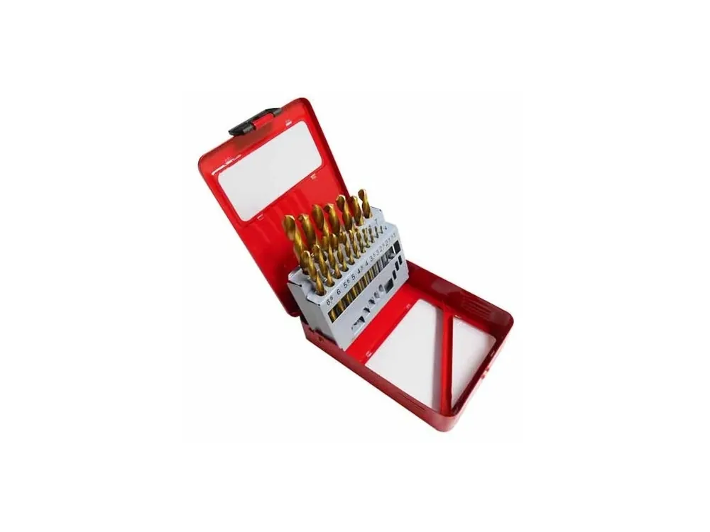 Vrtáky HSS TiN do kovu, 1.0-10.0 mm, sada 19 ks v plechovém boxu Ověřený