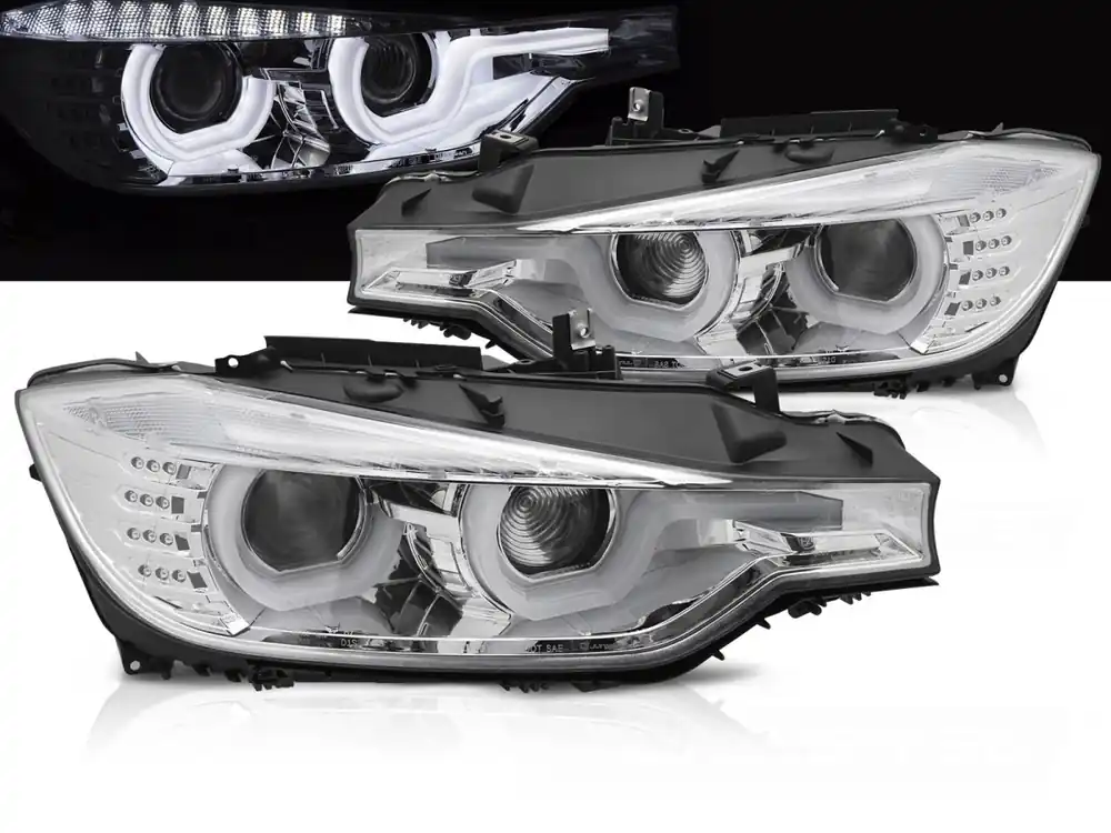 BMW F30/F31 11-15 - přední chromová světla styl U kroužek Ověřený