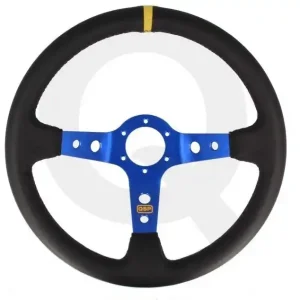 Hit Sezóny QSP - sportovní volant kožený prohlý hloubka 90mm / průměr 350mm MODRÉ RAMENA