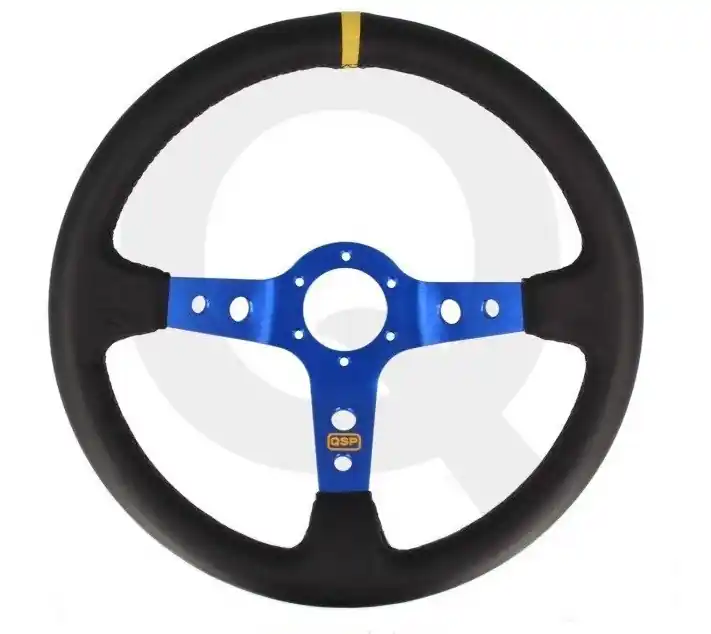 Hit Sezóny QSP - sportovní volant kožený prohlý hloubka 90mm / průměr 350mm MODRÉ RAMENA
