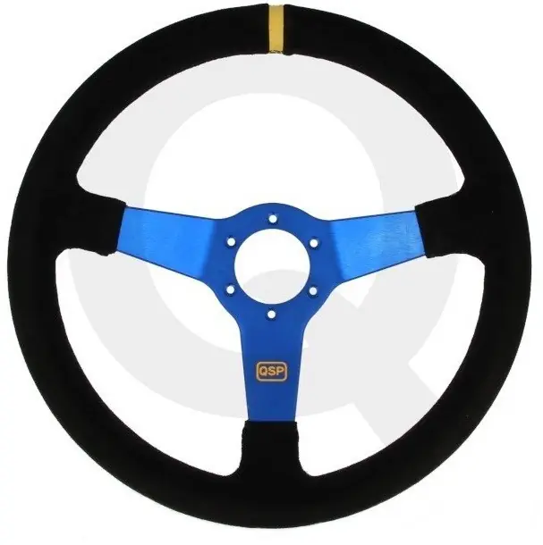 QSP - sportovní volant semišový prohlý hloubka 70mm / průměr 350mm MODRÉ RAMENA Nízká Cena
