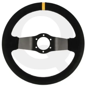 Kup Teď QSP - sportovní volant semišový prohlý hloubka 65mm / průměr 320mm STŘÍBRNÉ RAMENA