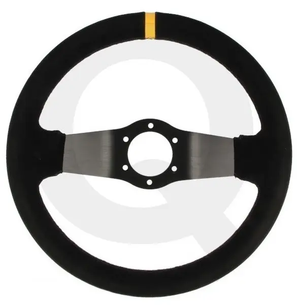 Kup Teď QSP - sportovní volant semišový prohlý hloubka 65mm / průměr 320mm STŘÍBRNÉ RAMENA