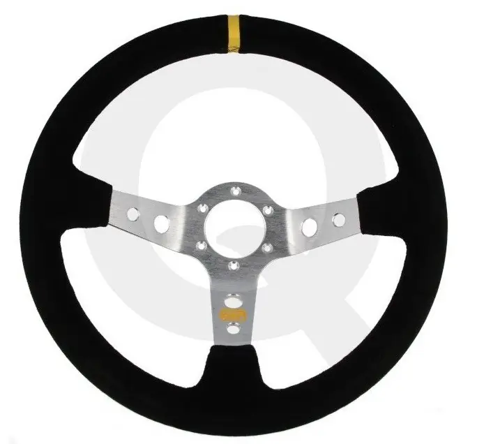 QSP - sportovní volant semišový prohlý hloubka 90mm / průměr 350mm STŘÍBRNÉ RAMENA Nízká Cena
