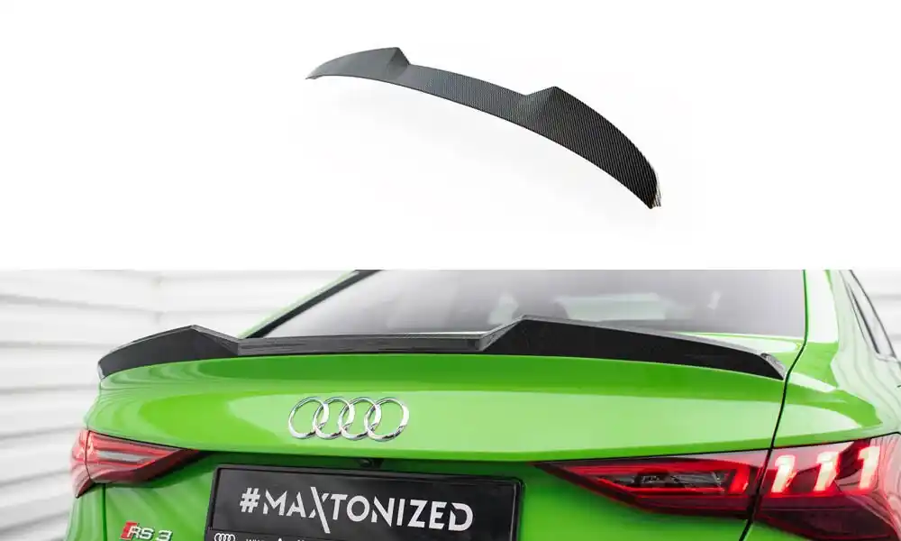 Značkový Audi RS3 8Y Sedan, karbonové prodloužení víka kufru, Maxton Design