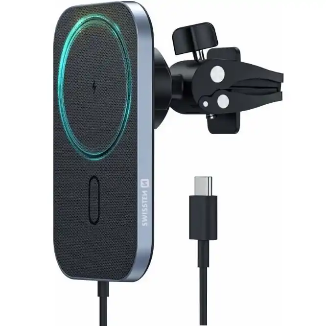 Držák telefonu do větrací mřížky s bezdrátovým nabíjením Qi 15W, magnetický Swissten Finální Výprodej