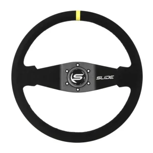 Koupit Online Sportovní volant SLIDE 350mm offset 90mm semišový žlutý proužek