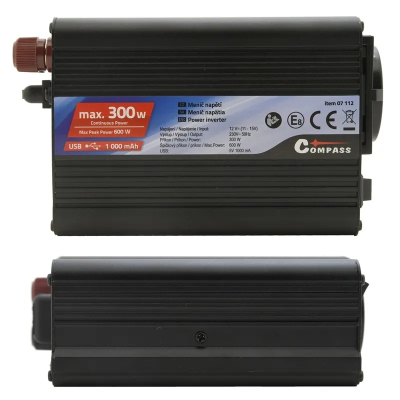 Měnič napětí z 12V > 230V, 300W 600W s USB COMPASS Levný