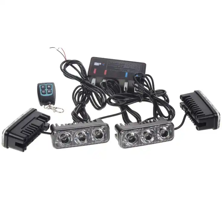 Přímo Od Výrobce LED predátory do auta 4x 3 LED, 12V, červeno modré s 8 režimy blikání, dálkovým ovládáním STUALARM