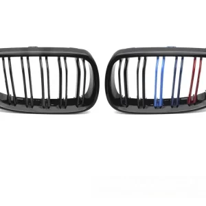 Přední maska, ledvinky BMW E92 / E93 06-10 lesklá černá, dvojitá žebra s třemi barevnými pásky Nejlepší Volba