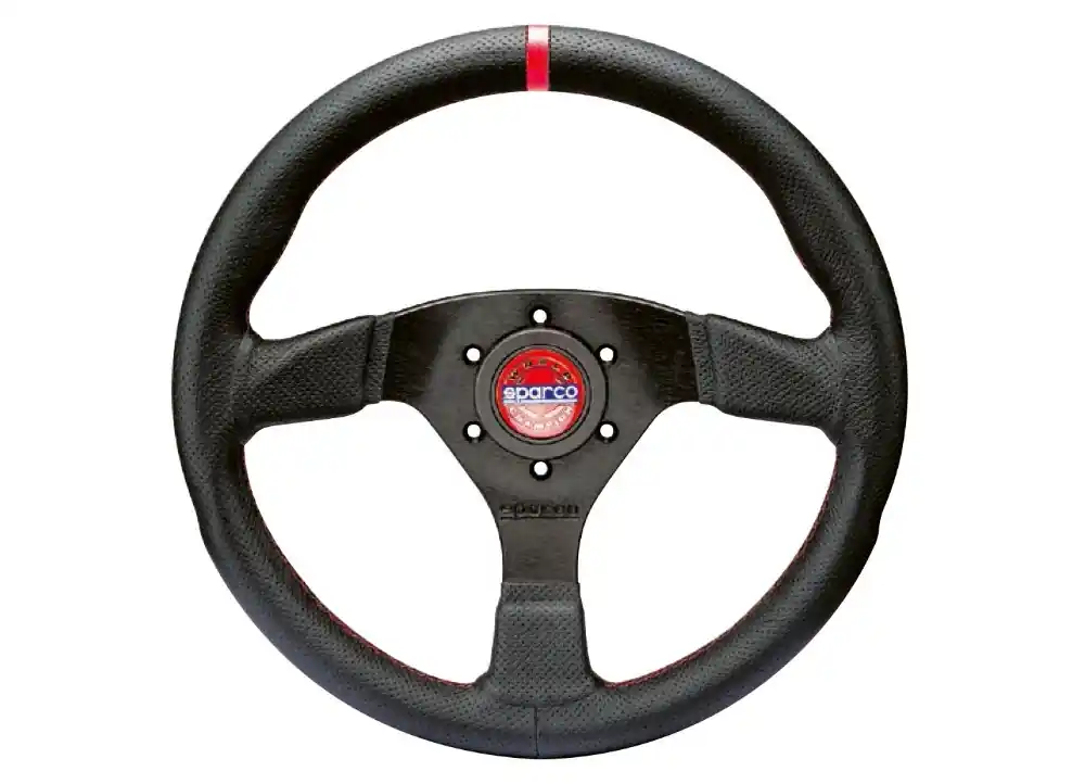 Sparco R383 sportovní volant 330 mm, materiál věnce kůže s červeným prošitím Nová Kolekce
