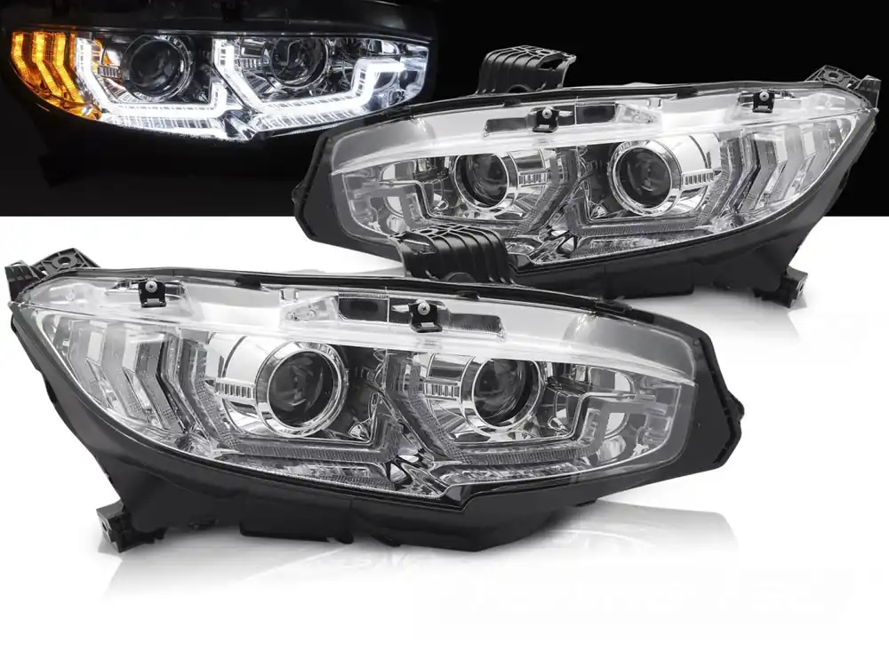 Expresní Doručení HONDA CIVIC X 16-21 - přední světla chromová DRL SEQ