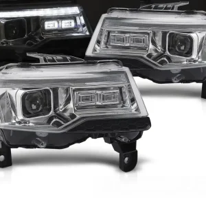 Akce Chrysler Jeep Grand Cherokee 2014-2021 - přední světla chromová TUBE LIGHT SEQ
