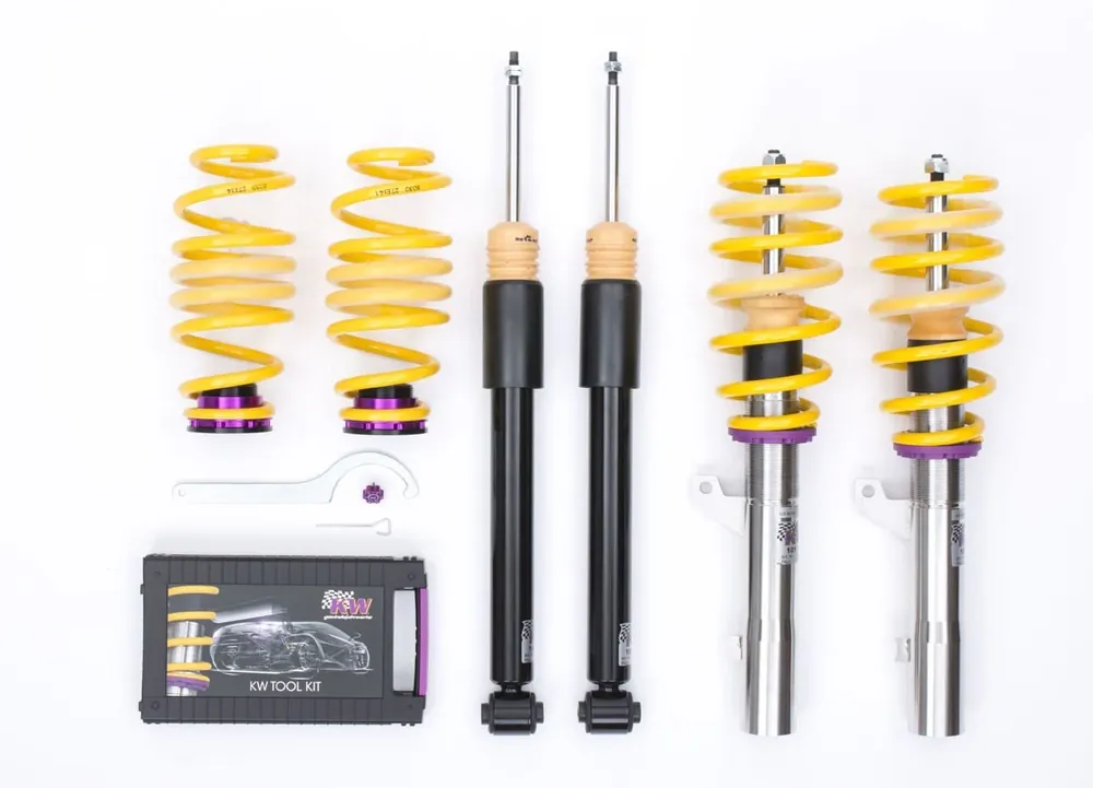 Bezpečná Platba Výškově stavitelný podvozek KW V2 Comfort s nastavitelnou tuhostí pro Volkswagen Jetta III max zatížení PN do 1035 kg s uchycením př. tlumiče 50 mm