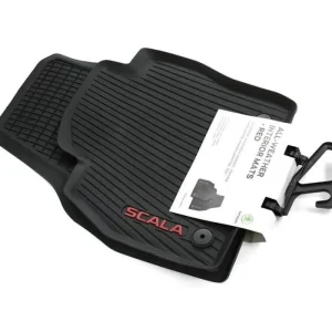 Přední gumové koberce Škoda Scala (od roku 2019>) červený nápis SCALA, originál Expresní Doručení