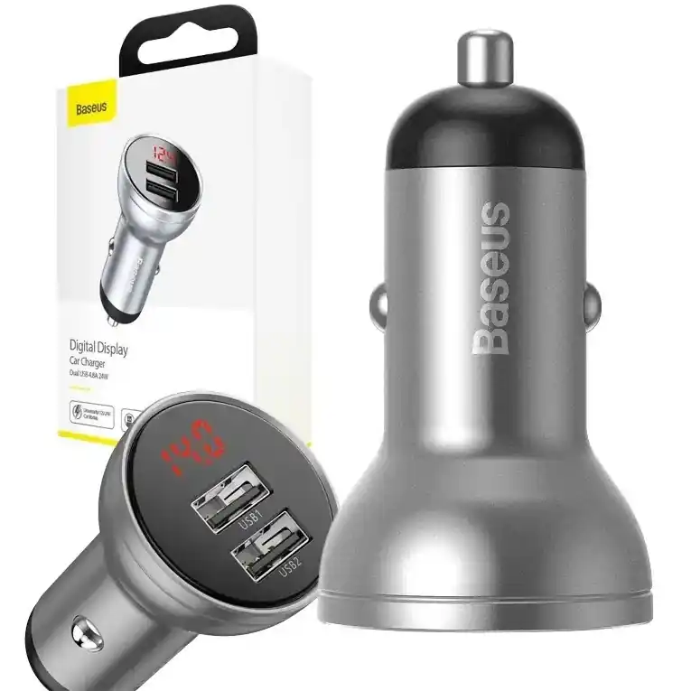 Přímo Od Výrobce USB nabíječka do auta s voltmetrem BASEUS 12/24V 2x USB-A 4800 mA