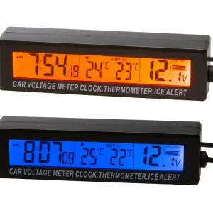 Digitální vnitřní a venkovní teploměr, hodiny a voltmetr CARCLEVER model 2 Nejlepší Volba