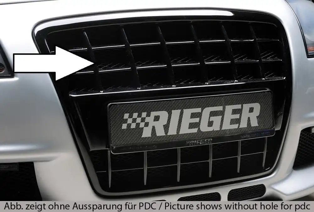 Rieger maska chladiče s integrovaným držákem SPZ pro Audi A4 8H kabriolet před faceliftem, plast ABS lakovaný do černé lesklé barvy, pro vozy s parkovacím asistentem (PDC) Koupit Online