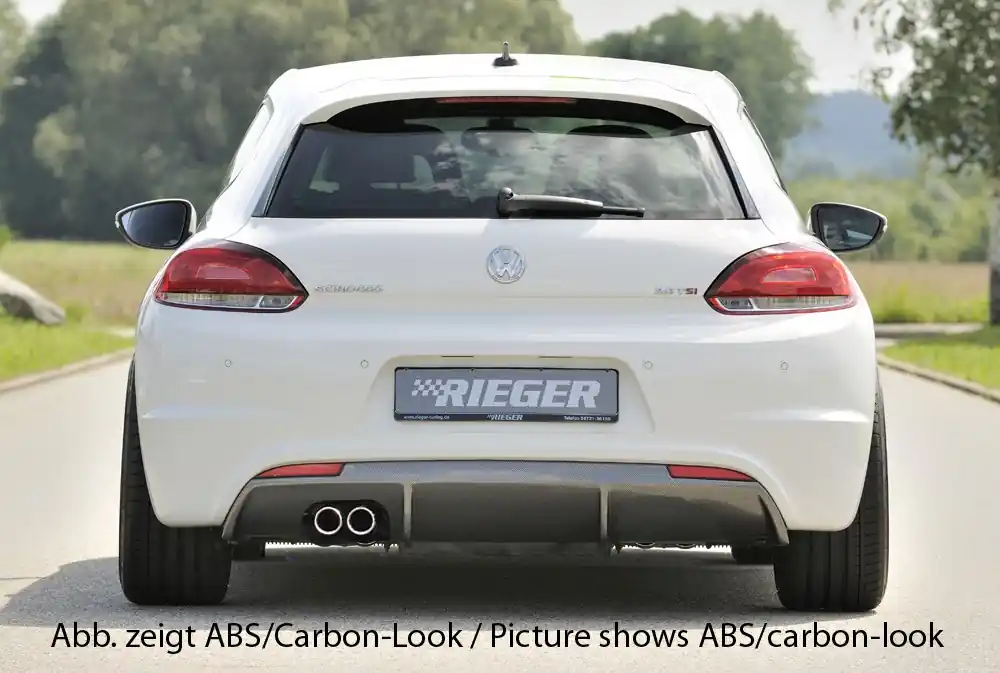 Objednat Nyní Rieger vložka zadního nárazníku pro R-Line zadní nárazník pro Volkswagen Scirocco 3 13 2-dvéř. vč. faceliftu, plast ABS bez povrchové úpravy, pro orig. dvojitou koncovku vlevo