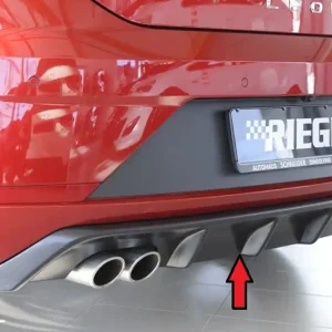 Zlevněný Rieger vložka zadního nárazníku pro Seat Leon FR 5F 3-dvéř. (sc), 5-dvéř. po faceliftu, plast ABS bez povrchové úpravy, pro dvojitou koncovku vlevo