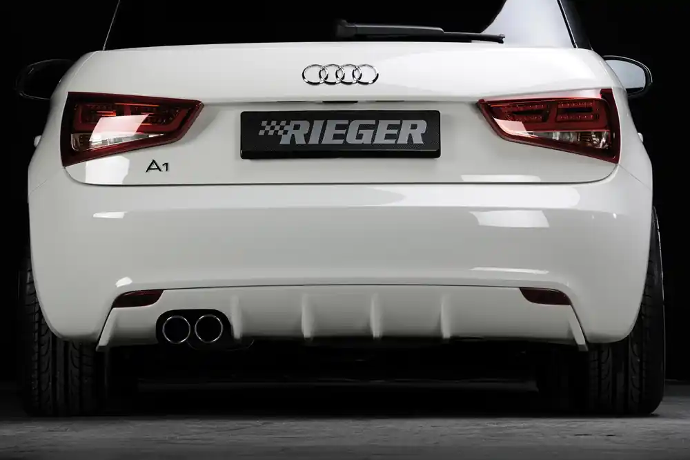 Rieger vložka zadního nárazníku pro Audi A1 8X 3-dvéř., 5-dvéř. (sportback) před faceliftem, plast ABS bez povrchové úpravy, mimo S-Line, pro orig. dvojitou koncovku vlevo 2x76 mm Přímo Od Výrobce