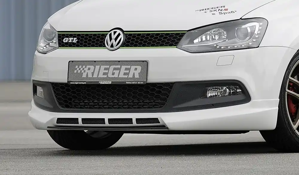 Must-Have Rieger spoiler pod přední nárazník pro Volkswagen Polo 6 GTI 3-dvéř., 5-dvéř. před faceliftem, r.v. 05/10-01/14, plast ABS bez povrchové úpravy, s žebrováním