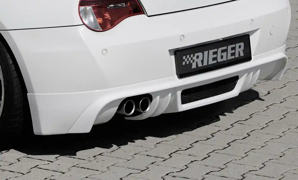 Rieger spoiler pod zadní nárazník pro BMW Z4 E85 kupé, roadster po faceliftu r.v. 01/06-03/09, plast ABS bez povrchové úpravy, pro vozy s dvojitou koncovkou 90mm vlevo Novinka