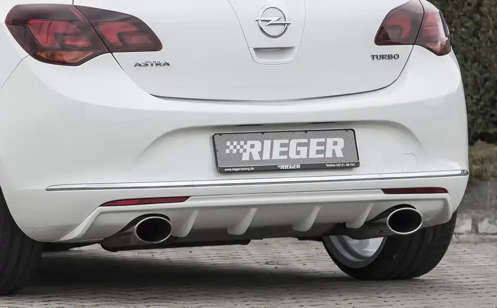 Rieger vložka zadního nárazníku pro Opel Astra J 5-dvéř., hatchback po faceliftu, plast ABS bez povrchové úpravy, pro sportovní koncovky na obou stranách 140x90 mm Výprodej