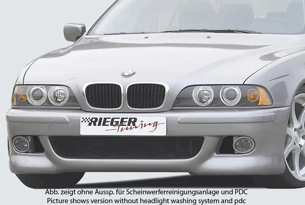 Rieger Přední nárazník M5-Look pro BMW řada 5 E39 sedan, touring, plast ABS bez povrchové úpravy, s držáky originálních mlhových světlometů, pro vozy s ostřikovači předních světlometů a parkovacím asistentem (PDC) Horká Nabídka