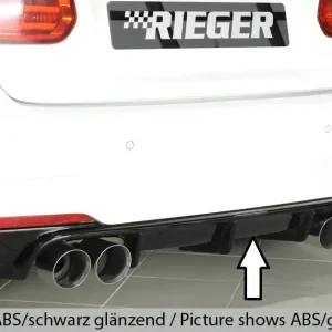 Rieger vložka zadního nárazníku pro BMW řada 3 F30, F31 sedan, touring vč. faceliftu, plast ABS bez povrchové úpravy, pro dvojité koncovky na obou stranách 4x90 mm (335i/340i look) Dokud Zásoby Vydrží