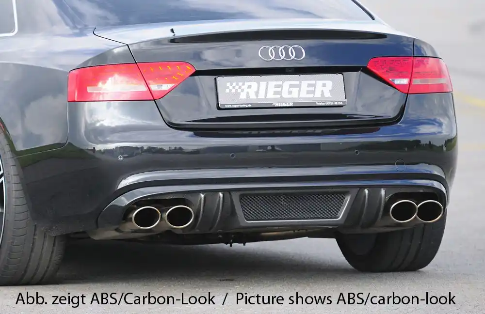 Rieger vložka zadního nárazníku pro Audi A5 B8, B81 kabriolet, kupé před faceliftem, plast ABS bez povrchové úpravy, pro sportovní koncovky na obou stranách 4x115x85 mm Objednat Nyní