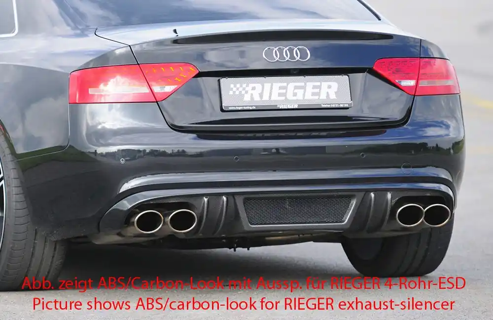 Omezená Nabídka Rieger vložka zadního nárazníku pro Audi A5 B8, B81 kabriolet, kupé před faceliftem, plast ABS bez povrchové úpravy, S-Line, pro orig. koncovky na obou stranách