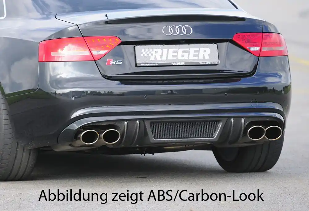 Značkový Rieger vložka zadního nárazníku pro Audi A5 B8, B81 Sportback před faceliftem, plast ABS bez povrchové úpravy, S-Line, pro sportovní koncovky na obou stranách 4x115x85 mm