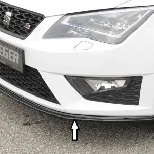 Levný Rieger lipa pod přední nárazník pro Seat Leon FR 5F 3-dvéř. (sc), 5-dvéř., 5-dvéř. (ST/Combi) před faceliftem, 01/13-12/16, plast ABS lakovaný do černé lesklé barvy