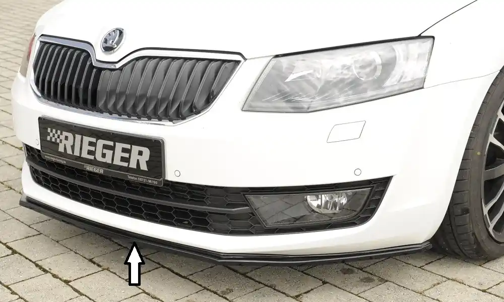 Super Cena Rieger lipa pod přední nárazník pro Škoda Octavia 5E combi, sedan před faceliftem, 02/13-01/17, plast ABS lakovaný do černé lesklé barvy, ABS plast lakovaný do černé lesklé barvy