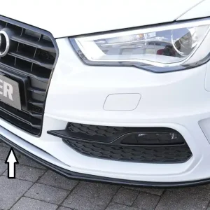Zlevněný Rieger lipa pod přední nárazník pro Audi A3 8V 3-dvéř. (hatchback 8V1), 5-dvéř. (sportback 8VA) před faceliftem, 07/12-08/16, plast ABS lakovaný do černé lesklé barvy
